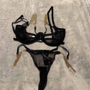 Bluebella Black Bra Set with Gold Chains